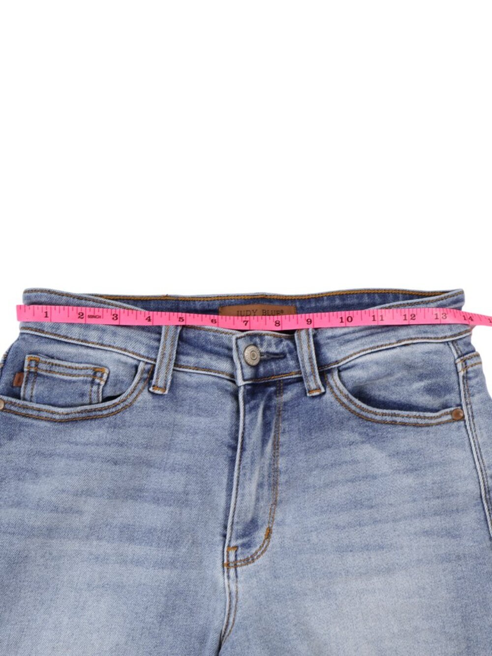 Judy Blue High Rise Light Wash Raw Hem Stretch Denim Shorts Size Medium - Picture 4 of 9